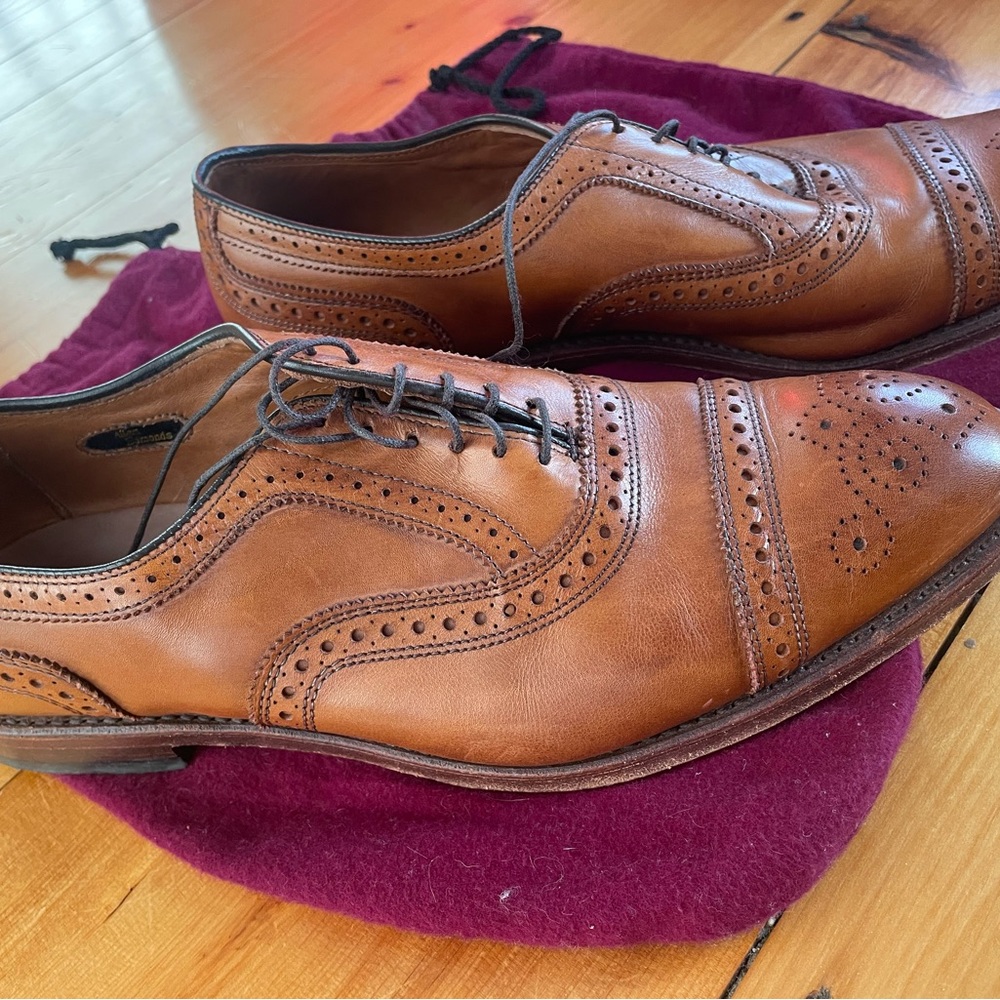 Allen Edmonds Brown Oxfords with Broguing and Polished Leather